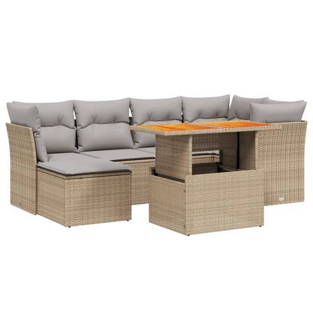 Salon de jardin avec coussins 7 pcs beige résine tressée