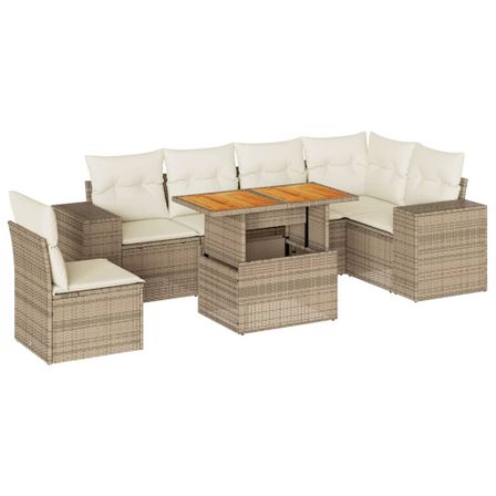 Salon de jardin avec coussins 7 pcs beige résine tressée