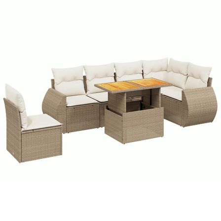 Salon de jardin avec coussins 7 pcs beige résine tressée