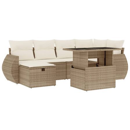 Salon de jardin avec coussins 7 pcs beige résine tressée