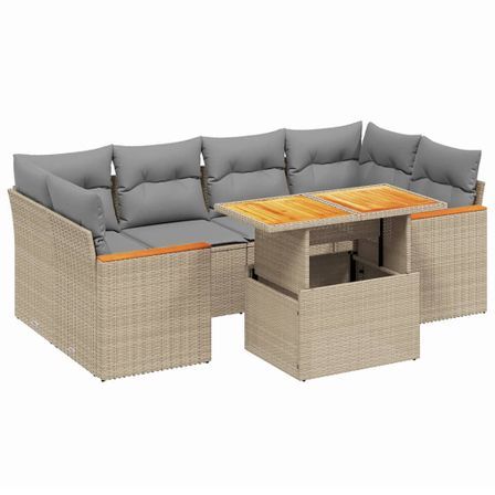 Salon de jardin avec coussins 7 pcs beige résine tressée