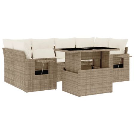 Salon de jardin avec coussins 7 pcs beige résine tressée