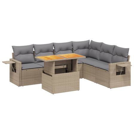 Salon de jardin avec coussins 7 pcs beige résine tressée