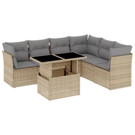 Salon de jardin avec coussins 7 pcs beige résine tressée