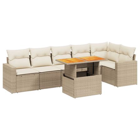 Salon de jardin avec coussins 7 pcs beige résine tressée