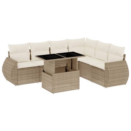 Salon de jardin avec coussins 7 pcs beige résine tressée