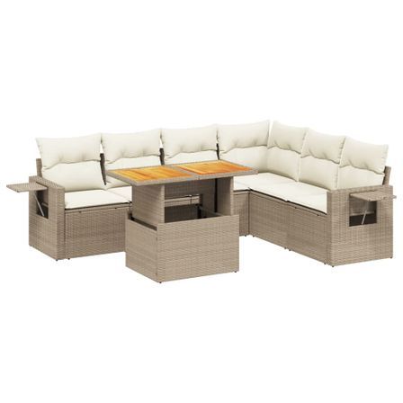 Salon de jardin avec coussins 7 pcs beige résine tressée