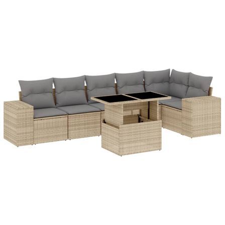 Salon de jardin avec coussins 7 pcs beige résine tressée