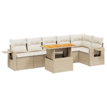 Salon de jardin avec coussins 7 pcs beige résine tressée