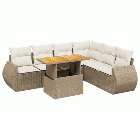Salon de jardin avec coussins 7 pcs beige résine tressée