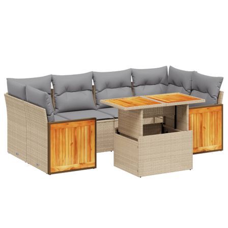 Salon de jardin avec coussins 7 pcs beige résine tressée