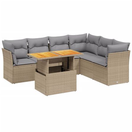 Salon de jardin avec coussins 7 pcs beige résine tressée