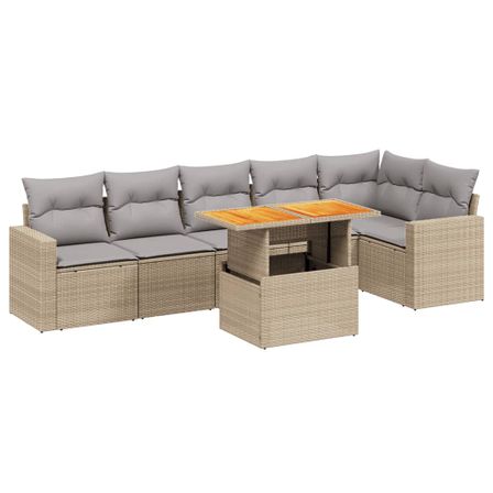 Salon de jardin avec coussins 7 pcs beige résine tressée