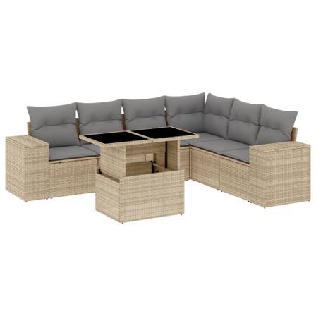 Salon de jardin avec coussins 7 pcs beige résine tressée