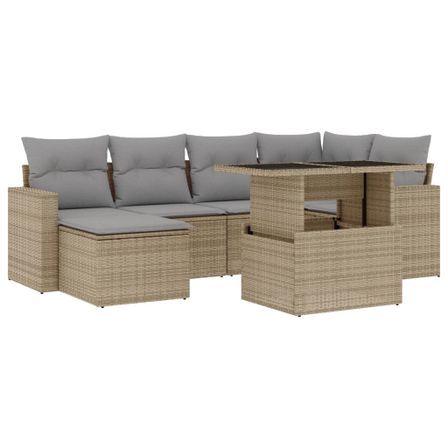 Salon de jardin avec coussins 7 pcs beige résine tressée