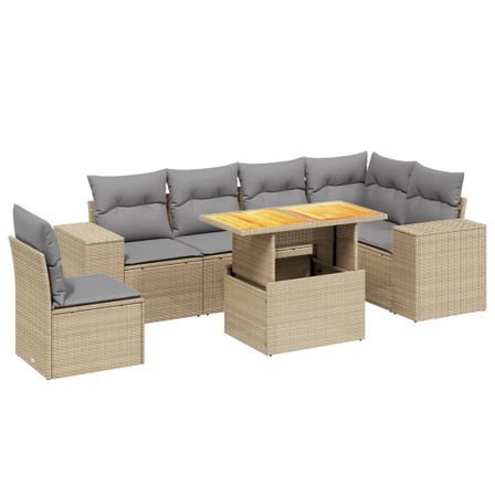 Salon de jardin avec coussins 7 pcs beige résine tressée