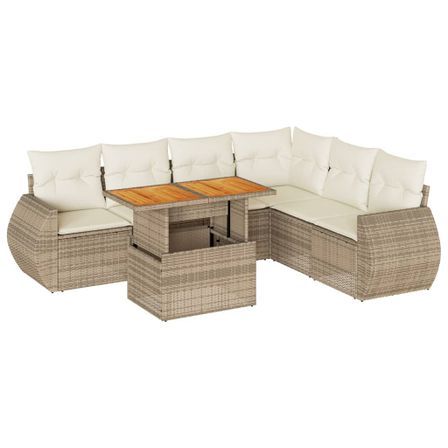 Salon de jardin avec coussins 7 pcs beige résine tressée