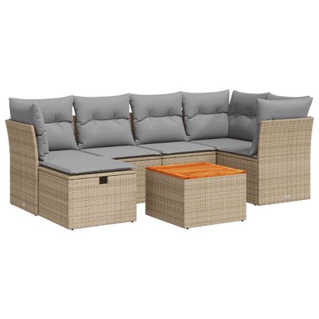 Salon de jardin avec coussins 7 pcs beige résine tressée