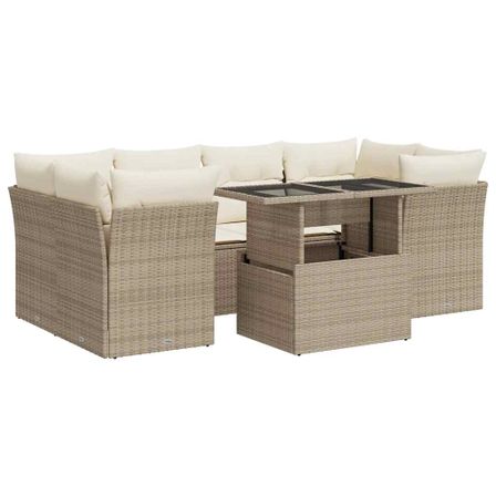 Salon de jardin avec coussins 7 pcs beige résine tressée