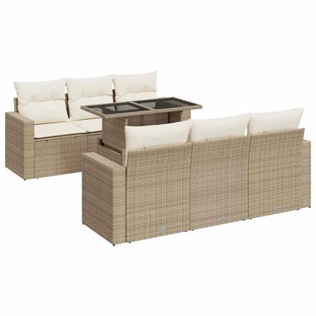 Salon de jardin avec coussins 7 pcs beige résine tressée