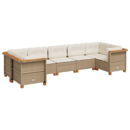 Salon de jardin avec coussins 7 pcs beige résine tressée