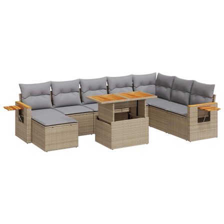 Salon de jardin avec coussins 7 pcs beige résine tressée acacia