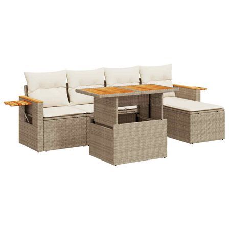 Salon de jardin avec coussins 7 pcs beige résine tressée acacia