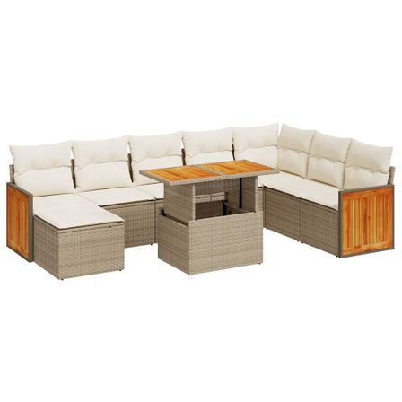 Salon de jardin avec coussins 7 pcs beige résine tressée acacia