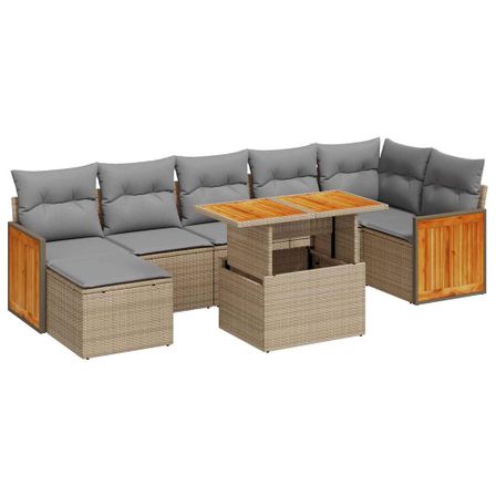 Salon de jardin avec coussins 7 pcs beige résine tressée acacia