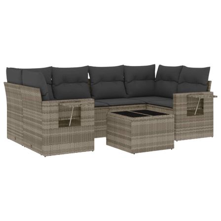 Salon de jardin avec coussins 7 pcs gris clair résine tressée