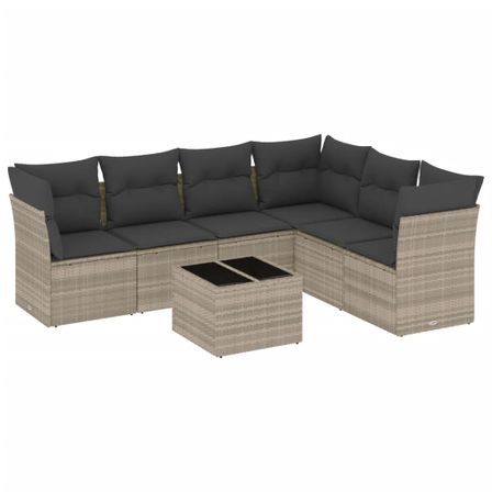 Salon de jardin avec coussins 7 pcs gris clair résine tressée