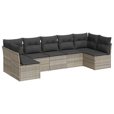Salon de jardin avec coussins 7 pcs gris clair résine tressée