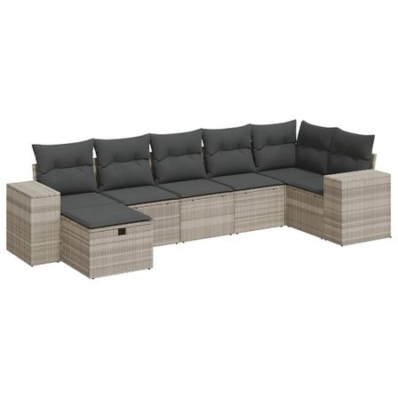 Salon de jardin avec coussins 7 pcs gris clair résine tressée