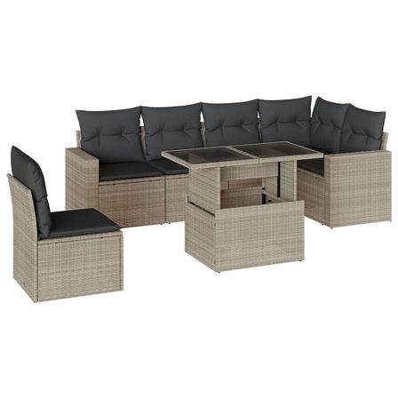 Salon de jardin avec coussins 7 pcs gris clair résine tressée