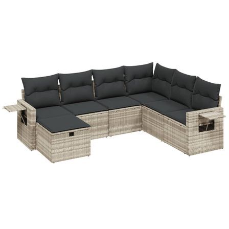 Salon de jardin avec coussins 7 pcs gris clair résine tressée