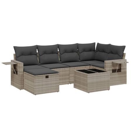 Salon de jardin avec coussins 7 pcs gris clair résine tressée
