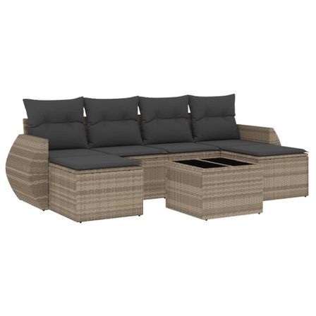 Salon de jardin avec coussins 7 pcs gris clair résine tressée