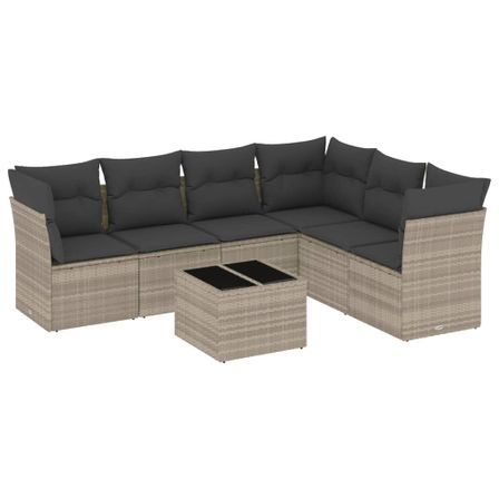 Salon de jardin avec coussins 7 pcs gris clair résine tressée