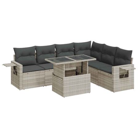 Salon de jardin avec coussins 7 pcs gris clair résine tressée