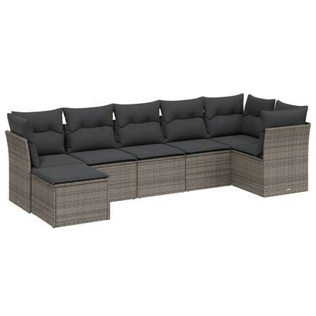 Salon de jardin avec coussins 7 pcs gris clair résine tressée