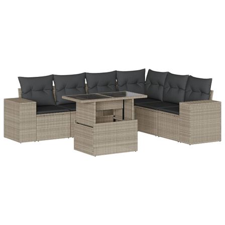 Salon de jardin avec coussins 7 pcs gris clair résine tressée