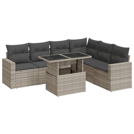 Salon de jardin avec coussins 7 pcs gris clair résine tressée