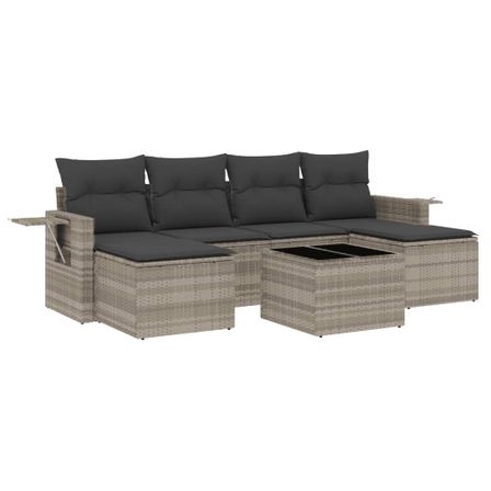 Salon de jardin avec coussins 7 pcs gris clair résine tressée