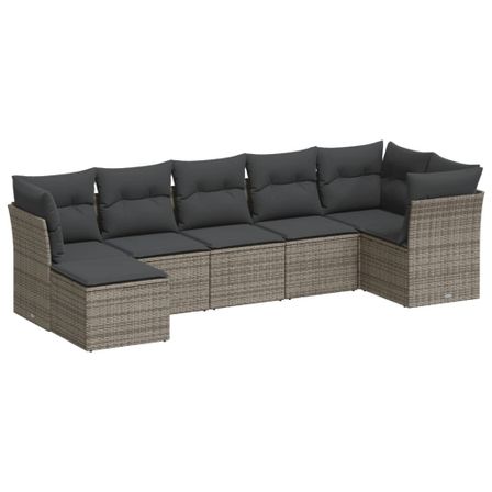 Salon de jardin avec coussins 7 pcs gris résine tressée
