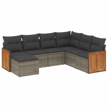 Salon de jardin avec coussins 7 pcs gris résine tressée
