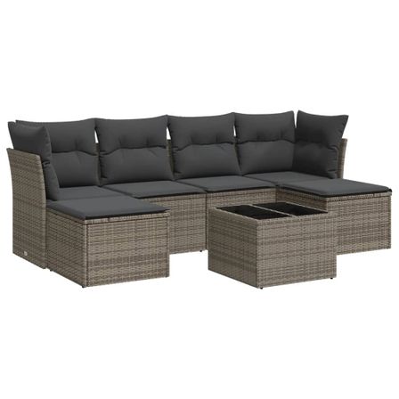 Salon de jardin avec coussins 7 pcs gris résine tressée