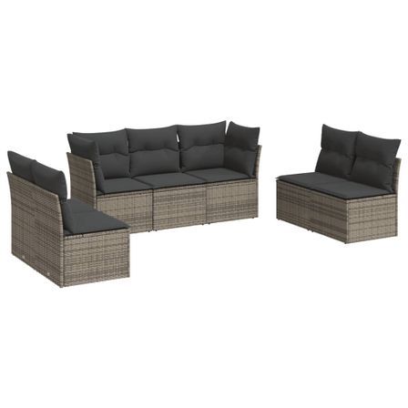 Salon de jardin avec coussins 7 pcs gris résine tressée