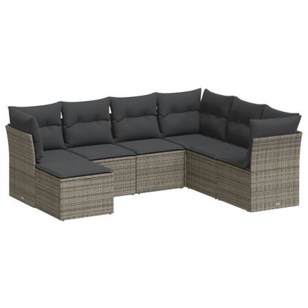 Salon de jardin avec coussins 7 pcs gris résine tressée