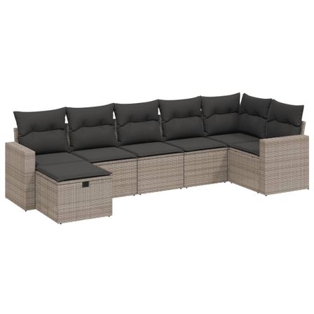 Salon de jardin avec coussins 7 pcs gris résine tressée