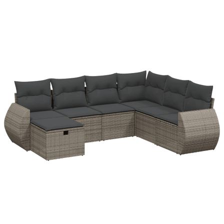 Salon de jardin avec coussins 7 pcs gris résine tressée